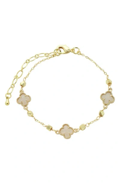 Panacea Crystal Clover Station Bracelet In White/ Yellow Gold