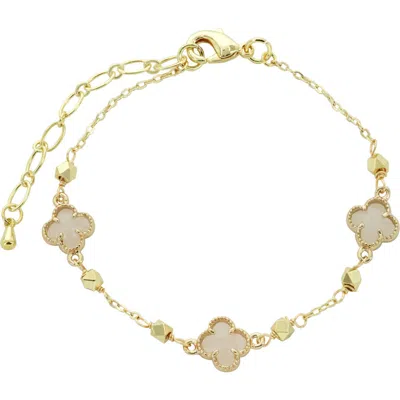 Panacea Crystal Clover Station Bracelet In White/yellow Gold