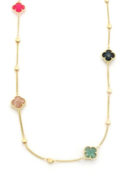 Panacea Crystal Clover Station Necklace In Gold Multi