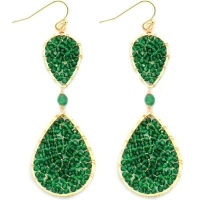 Panacea Crystal Double Teardrop Earrings In Green