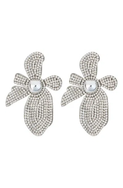 Panacea Crystal Flower Drop Earrings In Silver