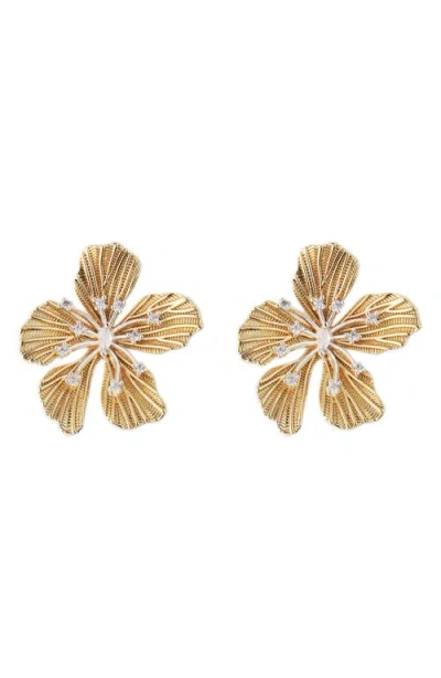 Panacea Crystal Flower Earrings In Gold