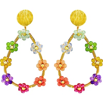 Panacea Crystal Flower Teardrop Drop Earrings In Gold