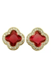 Panacea Crystal Halo Clover Stud Earrings