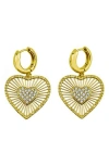 Panacea Crystal Heart Drop Huggie Hoop Earrings In Gold