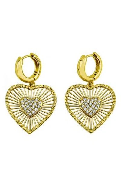 Panacea Crystal Heart Drop Huggie Hoop Earrings In Gold