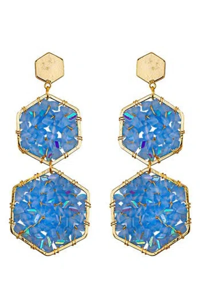 Panacea Crystal Hexagon Drop Earrings In Blue