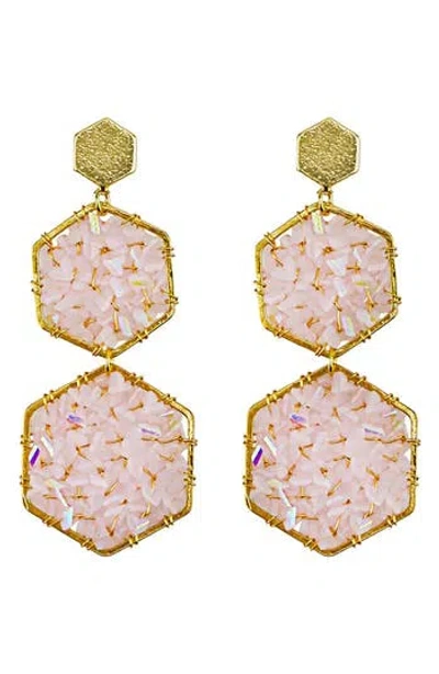 Panacea Crystal Hexagonal Drop Earrings In Pink