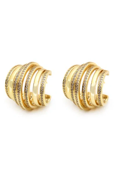 Panacea Crystal Huggie Hoop Earrings In Gold