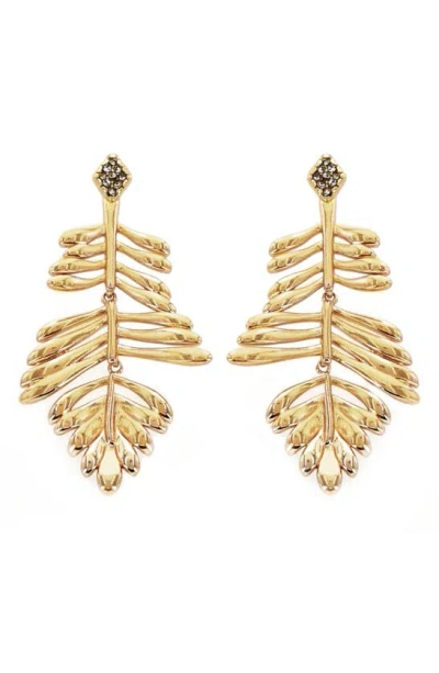 Panacea Crystal Leaf Drop Earrings In Gold