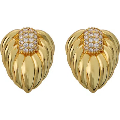 Panacea Crystal Leaf Stud Earrings In Gold