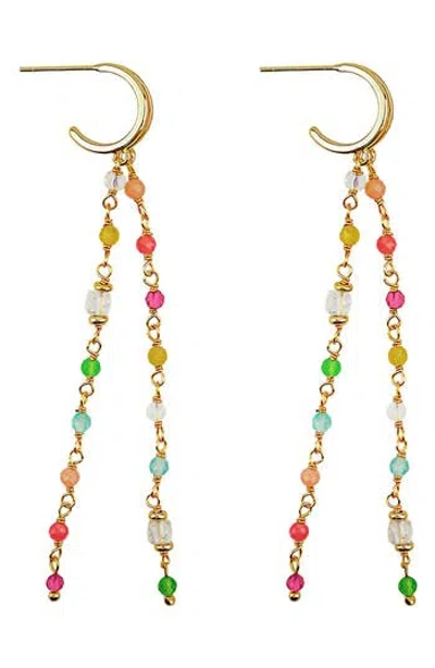 Panacea Crystal Linear Drop Huggie Hoop Earrings In Gold