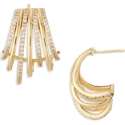 Panacea Crystal Multirow Hoop Earrings In Gold