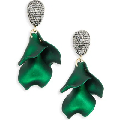 Panacea Crystal Petal Drop Earings In Green