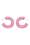 Panacea Crystal Raffia Hoop Earrings In Pink
