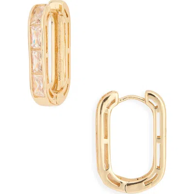 Panacea Crystal Rectangular Hoop Earrings In White