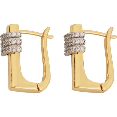 Panacea Crystal Square Hoop Earrings In Gold