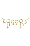 Panacea Crystal Star 3-pack Assorted Earrings Set In Gold