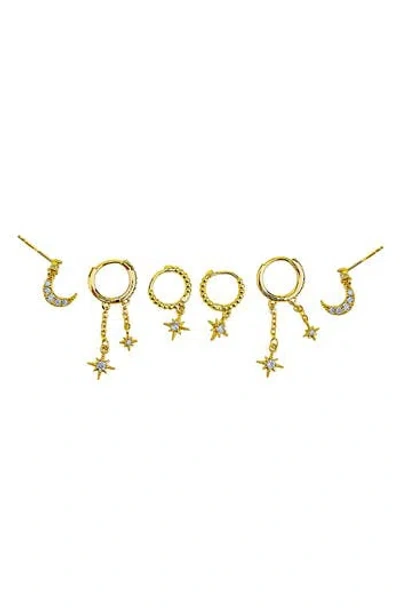 Panacea Crystal Star 3-pack Assorted Earrings Set In Gold