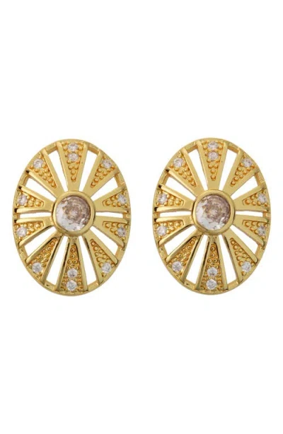Panacea Crystal Starburst Oval Stud Earrings In Gold