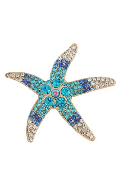 Panacea Crystal Starfish Brooch In Blue