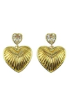 Panacea Crystal Textured Heart Drop Earrings In Gold