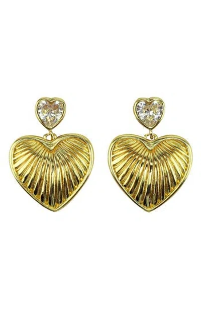 Panacea Crystal Textured Heart Drop Earrings In Gold