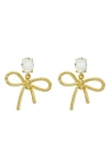 Panacea Crystal Top Bow Drop Earrings In Gold
