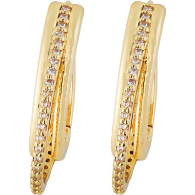 Panacea Crystal Triple Row Hoop Earrings In Gold