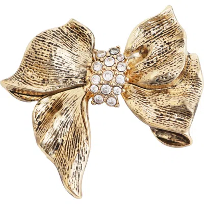 Panacea Cubic Zirconia Bow Brooch In Gold