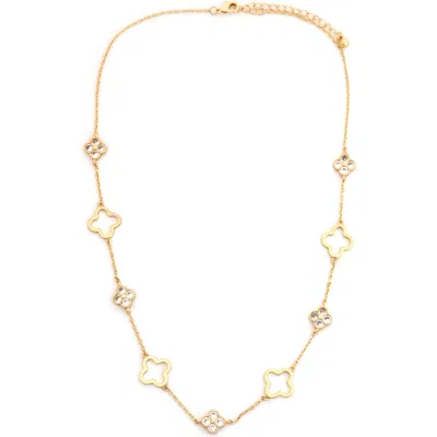 Panacea Cubic Zirconia Clover Station Chain Necklace In Gold
