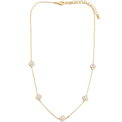 Panacea Cubic Zirconia Clover Station Necklace In Gold