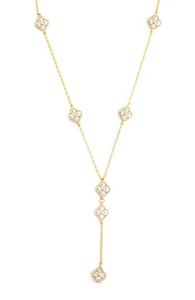 Panacea Cubic Zirconia Clover Y-necklace In Gold