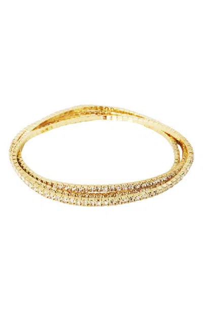 Panacea Cubic Zirconia Set Of 3 Stretch Bracelets In Gold