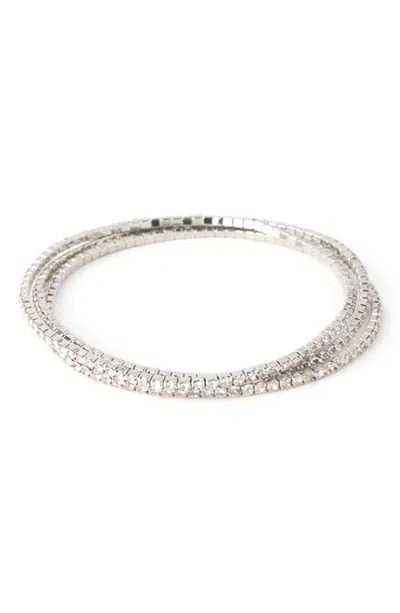 Panacea Cubic Zirconia Set Of 3 Stretch Bracelets In Silver