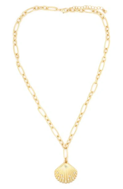Panacea Cubic Zirconia Shell Pendant Necklace In Gold