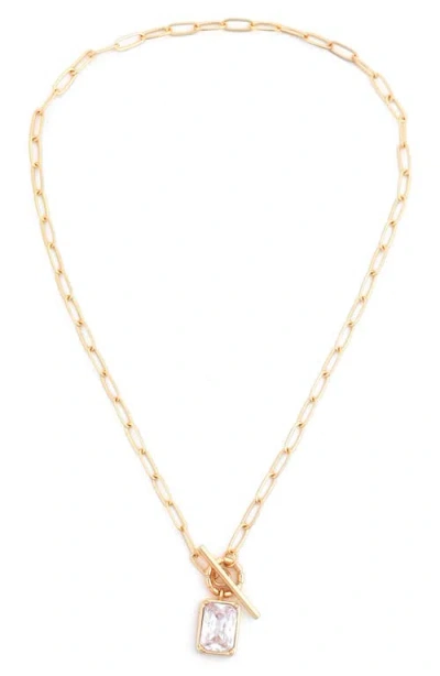 Panacea Cubic Zirconia Toggle Pendant Necklace In Gold