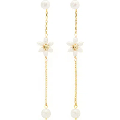 Panacea Cultured Freshwater Pearl Linear Earrings In White Pearl/gold