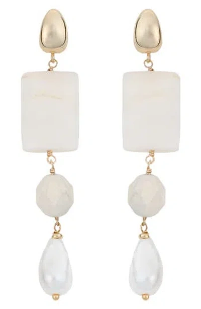 Panacea Cultured Pearl & Crystal Linear Drop Earrings In White
