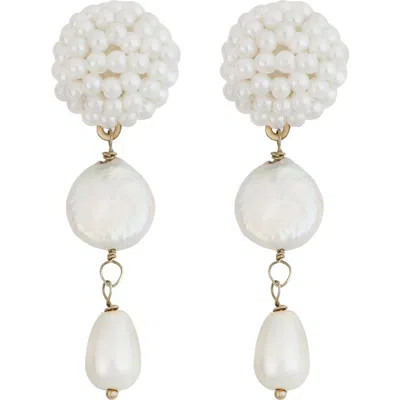 Panacea Cultured Pearl Beaded Linear Earrings In White