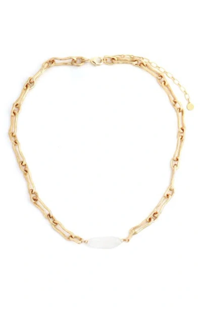 Panacea Cultured Pearl Chain Link Necklace In Gold