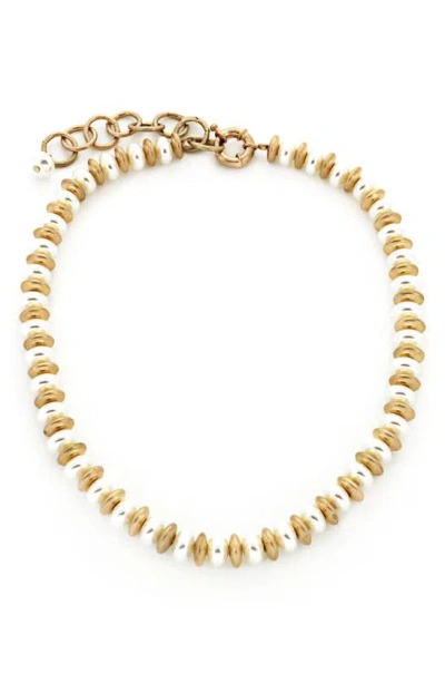 Panacea Disc & Imitation Pearl Collar Necklace In Gold
