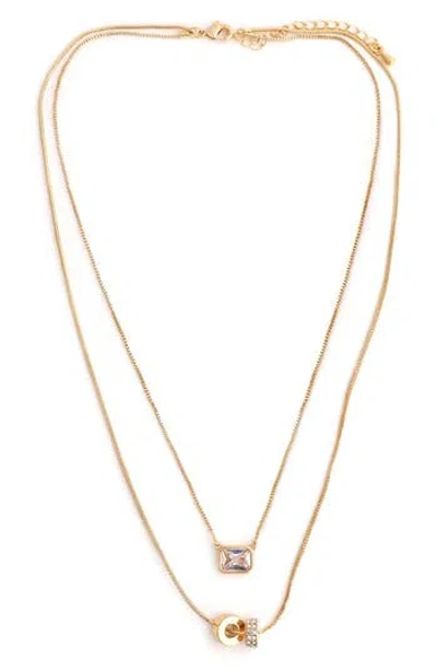 Panacea Double Layered Barrel Bead Necklace In Gold