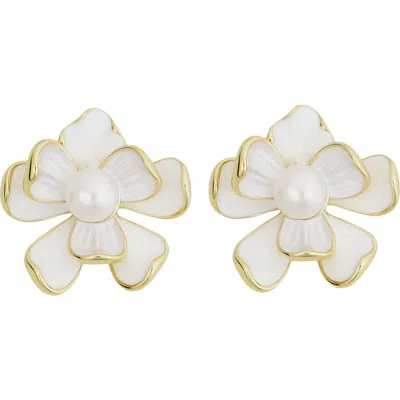 Panacea Enamel & Freshwater Pearl Earrings In Neutral