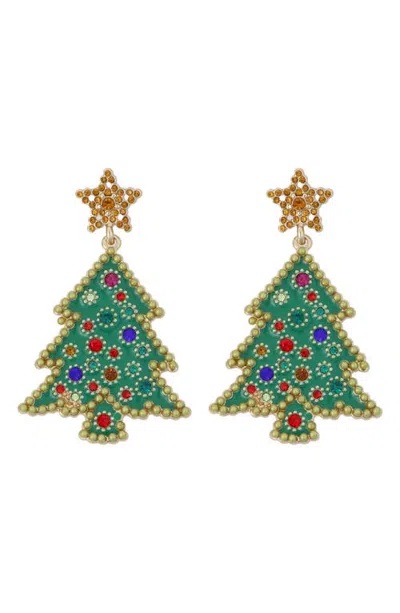 Panacea Enamel Christmas Tree Drop Earrings In Multi
