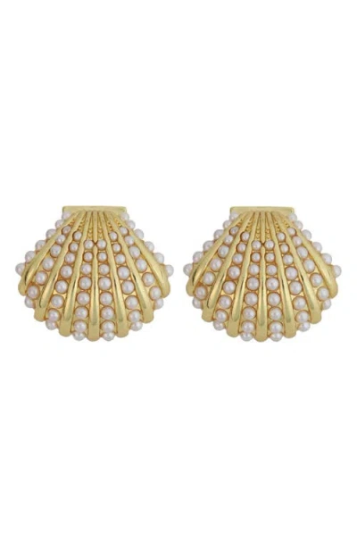 Panacea Faux Pearl Accent Shell Earrings In Gold
