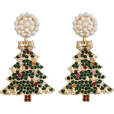 Panacea Faux Pearl & Crystal Christmas Tree Drop Earrings In Multi