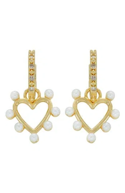Panacea Faux Pearl & Crystal Heart Drop Earrings In Gold