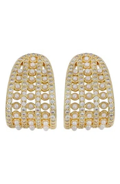 Panacea Faux Pearl & Crystal Hoop Earrings In Gold