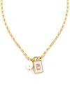 Panacea Faux Pearl & Enamel Tag Pendant Necklace In White